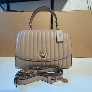 Coach Tilly Top Handle Linear Quilting Leather Satchel in Taupe 2562